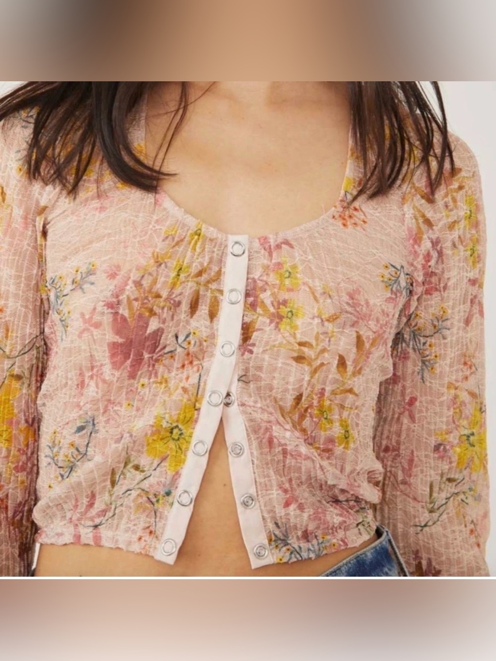 Free People Angelina Floral Lace Snap Top